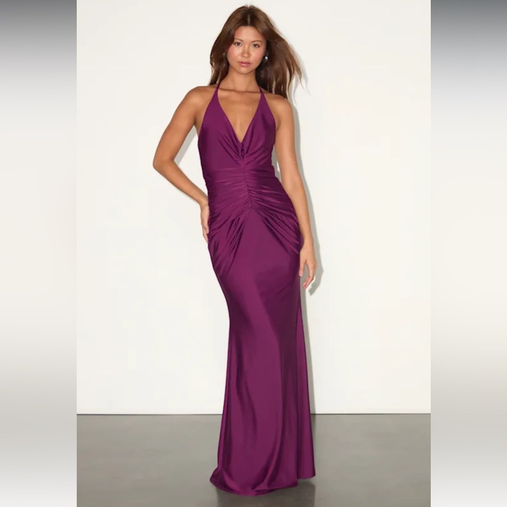 NWT- Zaniya Purple Ruched Halter Dress